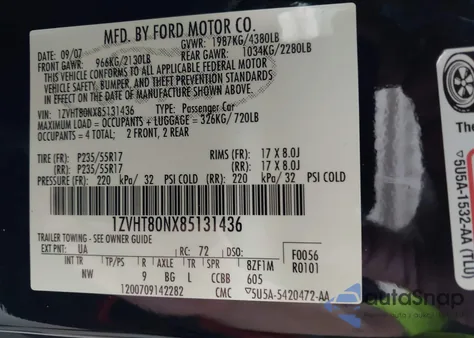 2008 Ford Mustang V6 Deluxe/V6 Premium из США, поврежденный, VIN 1ZVHT80NX85131436